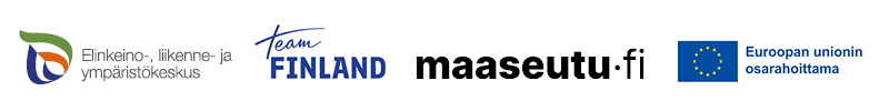 ELY-keskuksen, Team Finlandin, maaseutu.fi ja Euroopan unionin -osarahoittama -logot.